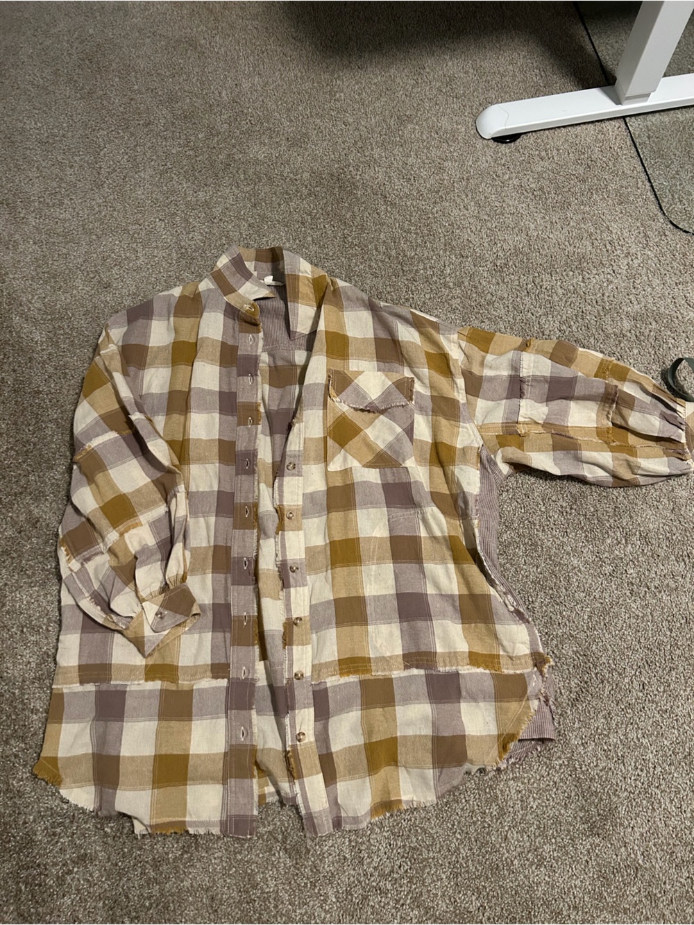 ecru Plaid Button-Down Shirt in Mustard, Taupe & Cream